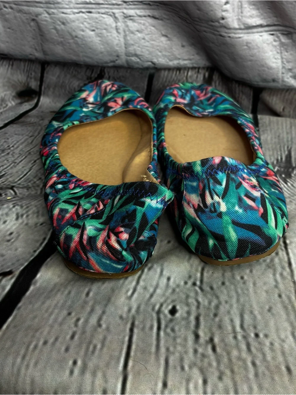 Sonoma Floral‎ Foldable Ballet Flats - Teal, Pink & Green